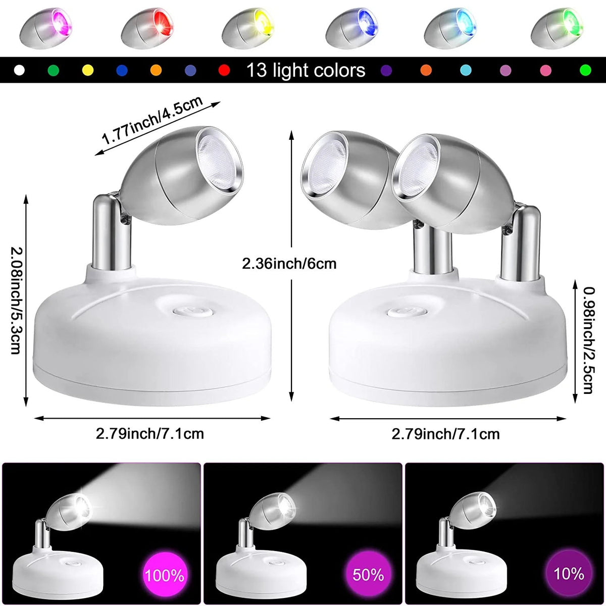 RGB Wireless Spotlight for Accent Lighting Shelves 2Pack Single Hea