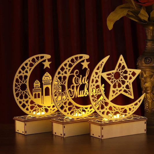 Eid Wooden LED Moon Light for Holiday Home and Bedroom Decor