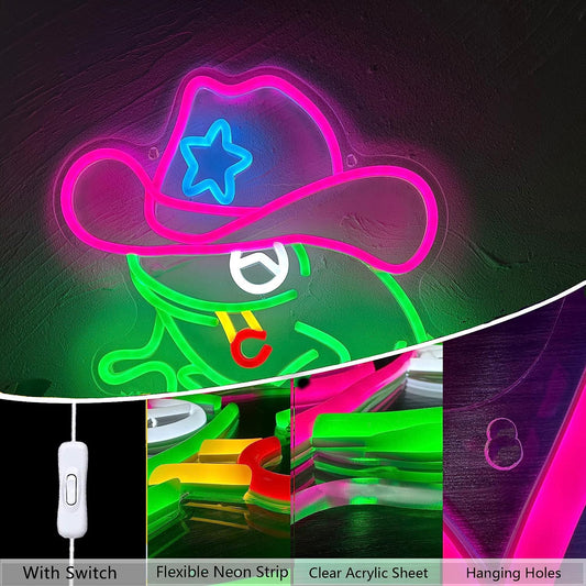 Frog Cowboy Neon Signs LED Lamp for Bedroom Bar and Wall Decor