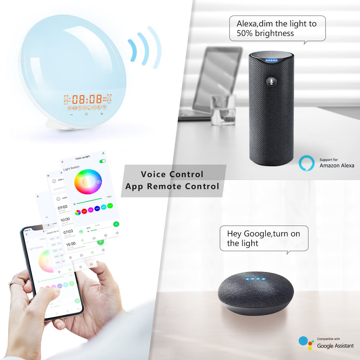 WiFi Smart Sunrise Alarm Clock Smart Wake Up Light for Bedroom view 3