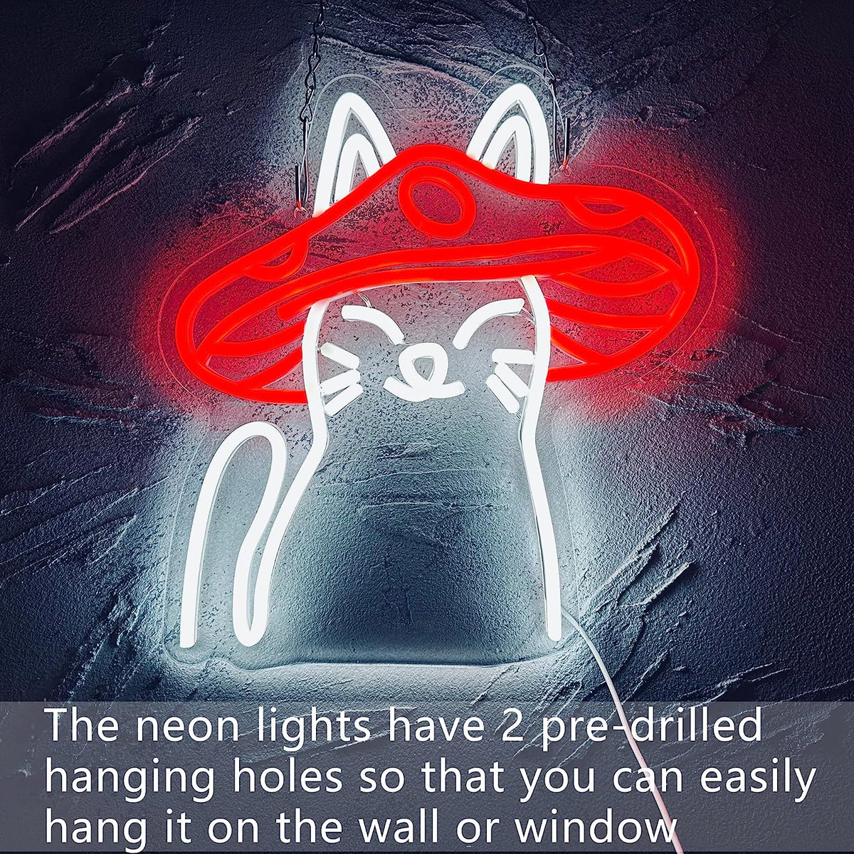 LED Neon Signs Mushroom Cats for Bedroom Kids Room and Wall Decor