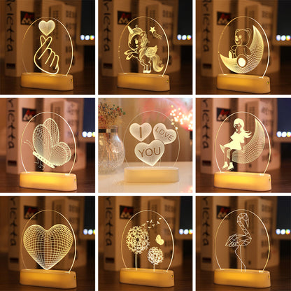 3D Illusion Night Lights Lamp for Bedroom Hallway and Small Heart