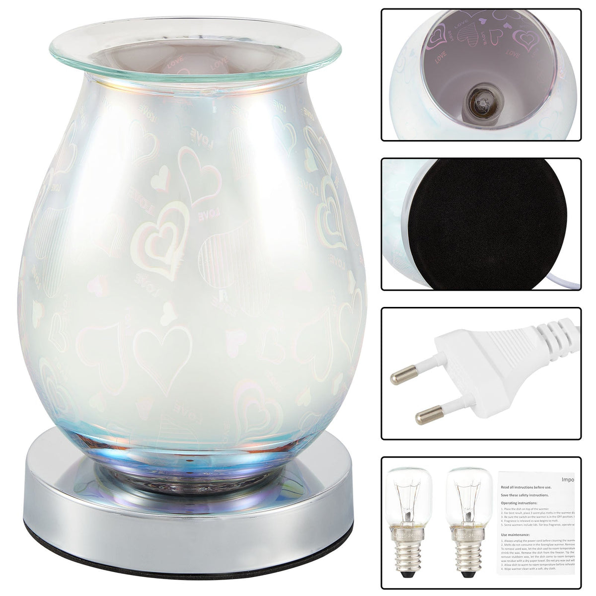 Electric Wax Melter Dimmable 3D Glass Heart Candle for Home Fragrance