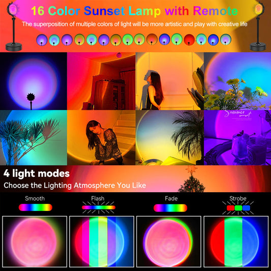 Sunset Lamp Projection RGB 16 Colors Modern Sunset Lamp for Room Decor