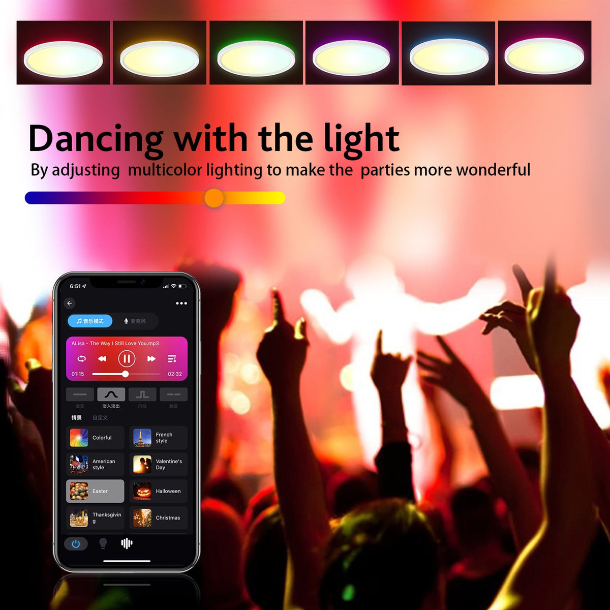 WiFi and Bluetooth Smart LED Ceiling Light Flush Mount for Bedroom view 3
