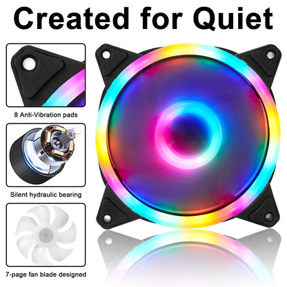 LED Computer Cooling Fan Double Light Ring for Gaming PC Cases