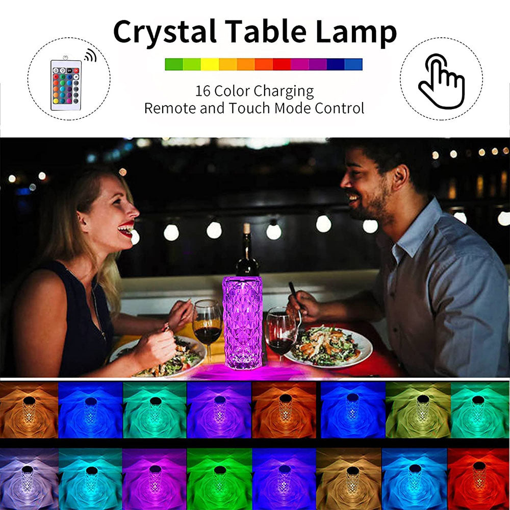 Crystal Table Lamp Rechargeable Night Light for Bedroom and Desk
