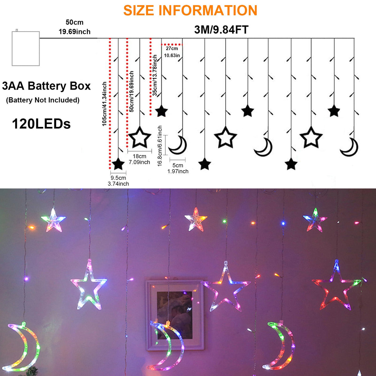 Waterproof LED Curtain Icicle String Light 3M 120LEDs for Window Decor view 10