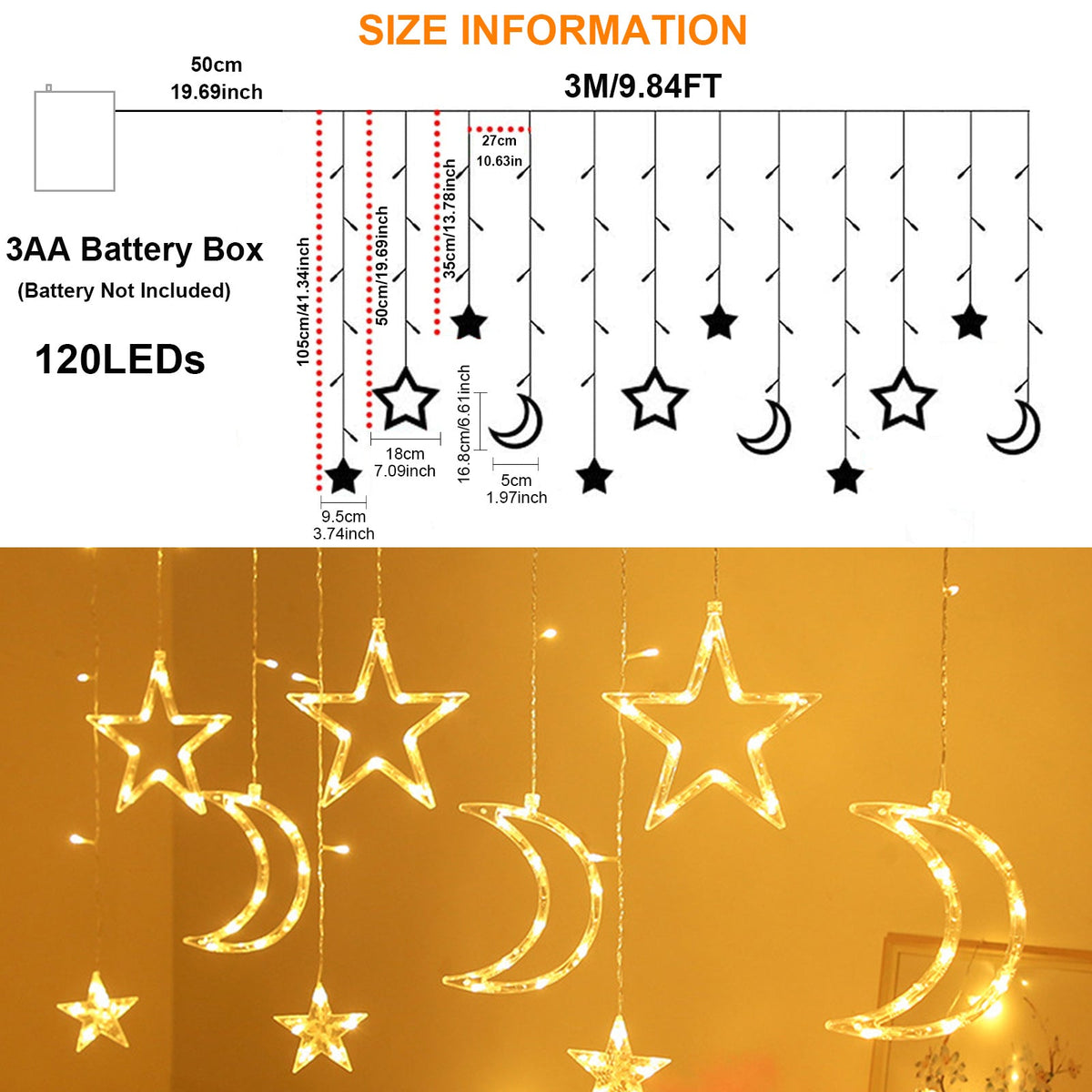 Waterproof LED Curtain Icicle String Light 3M 120LEDs for Window Decor view 6