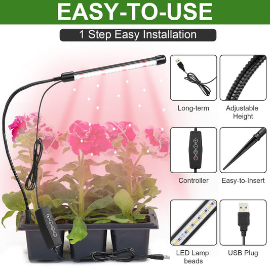 LED Grow Light Timer Setting 4 8 12H5 Dimmable Levels for Seedlings