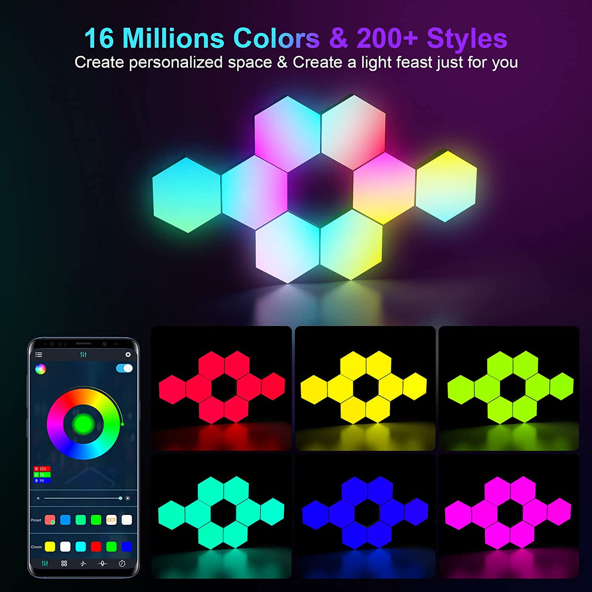 LED Smart Hexagon Lights Table and Wall Lights for Bedroom and Hallway view 3
