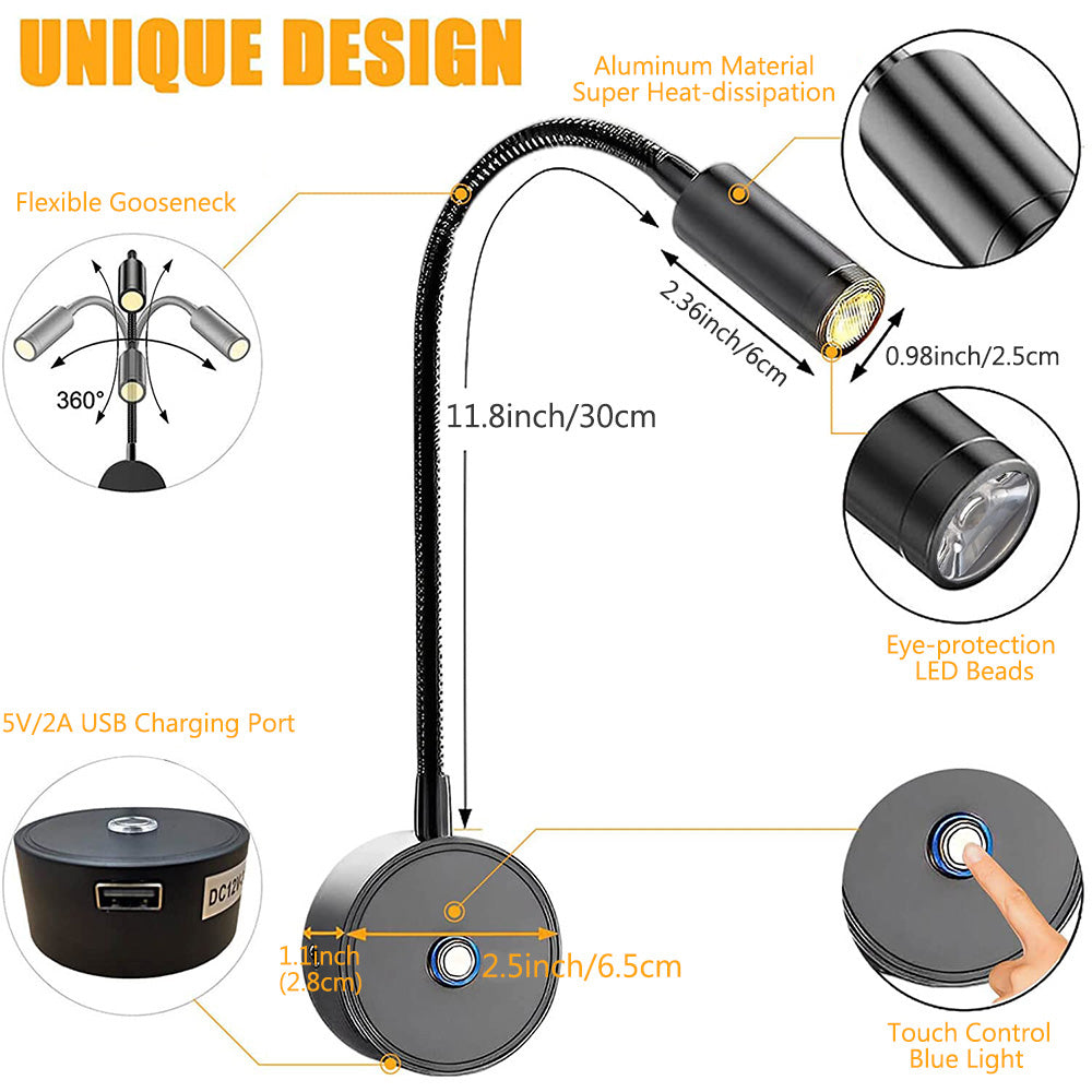 12 to 24V LED Spotlight Reading Light for Bed Desk and Travel view 3