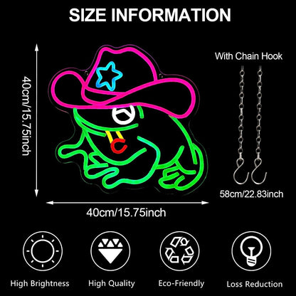 Frog Cowboy Neon Signs LED Lamp for Bedroom Bar and Wall Decor view 3
