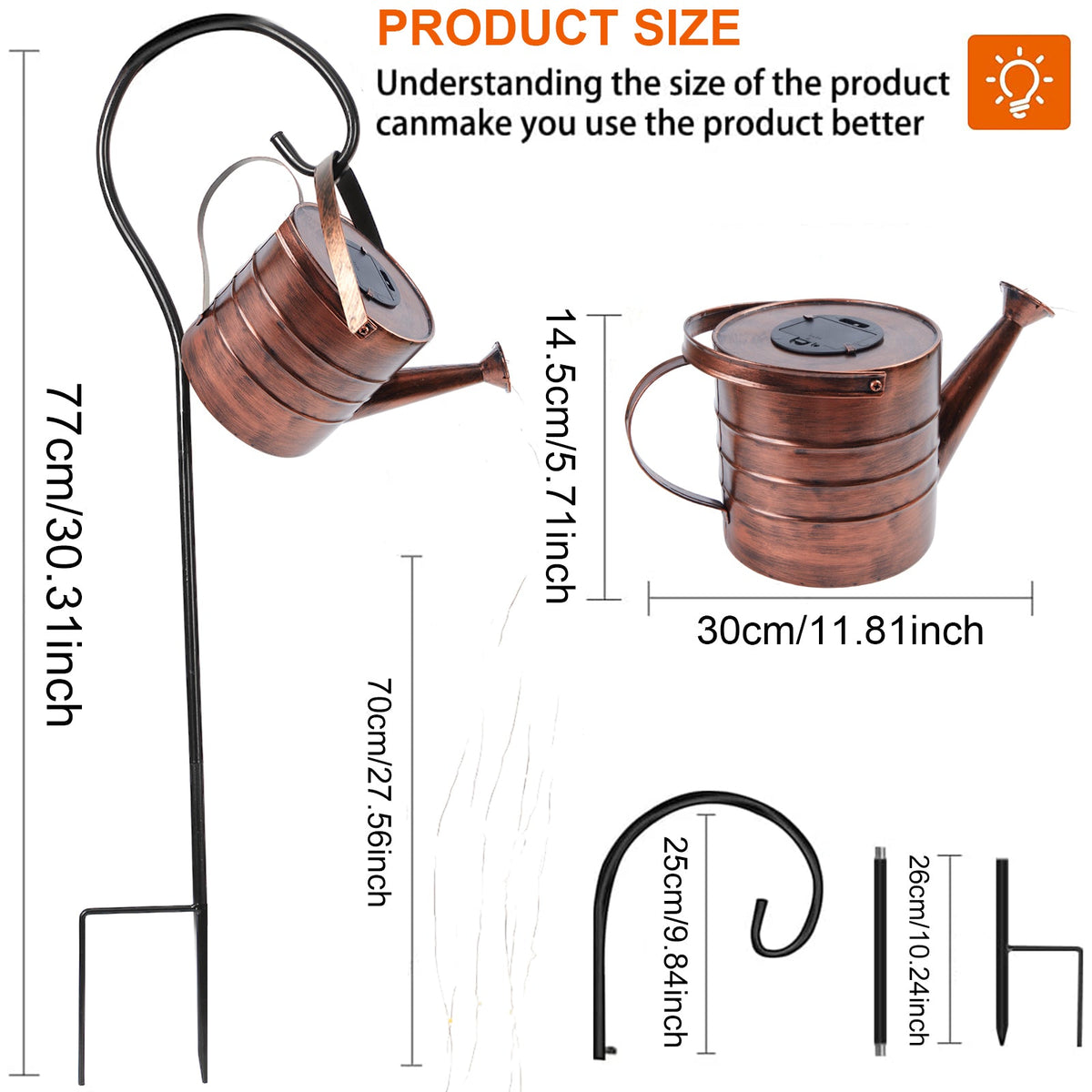 Watering Can with Waterfall Lights for Garden Yard and Patio Decor view 3