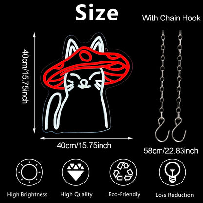 LED Neon Signs Mushroom Cats for Bedroom Kids Room and Wall Decor view 3
