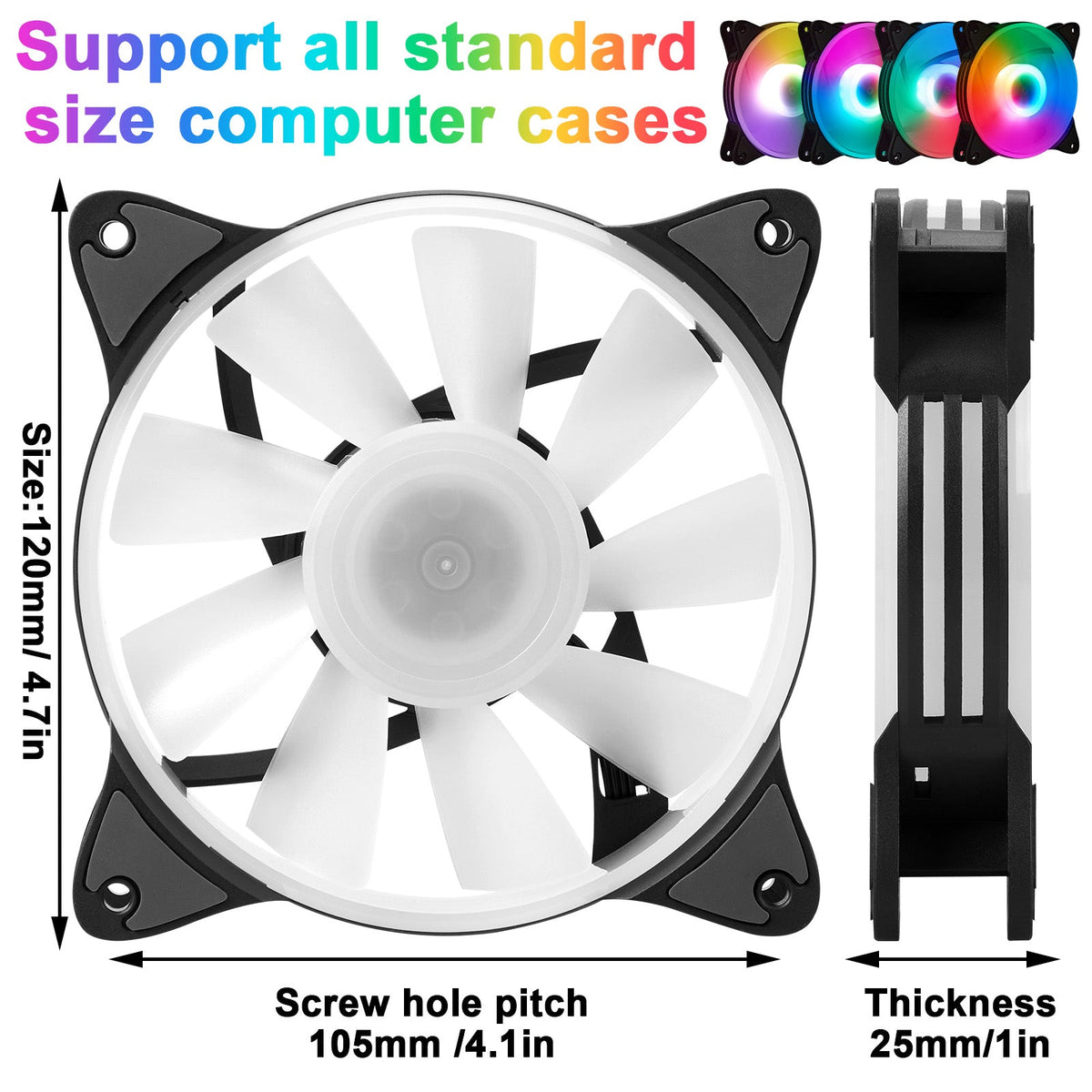 RGB Dreamcolor LED Computer Cooling Fan for Gaming PC Case Cooling view 3