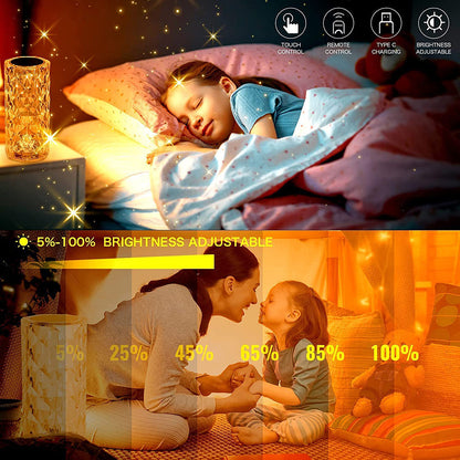 Crystal Table Lamp Rechargeable Night Light for Bedroom and Desk view 3