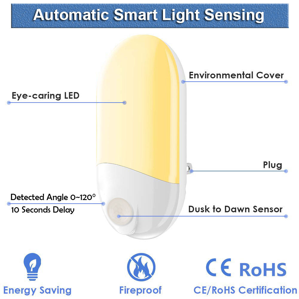 Wall Plug in PIR Motion Sensor LED Night Light Lamp for Bedroom view 3