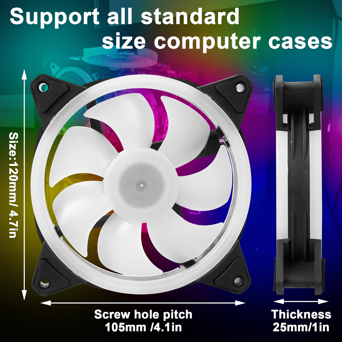 LED Computer Cooling Fan Double Light Ring for Gaming PC Cases view 3