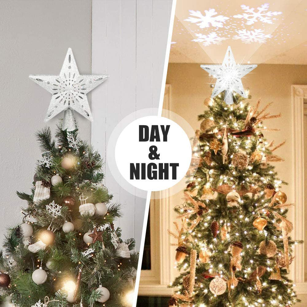 Christmas Tree Topper Star LED Rotating Snowflake Projector Decor view 3
