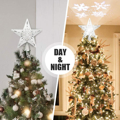 Christmas Tree Topper Star LED Rotating Snowflake Projector Decor view 3