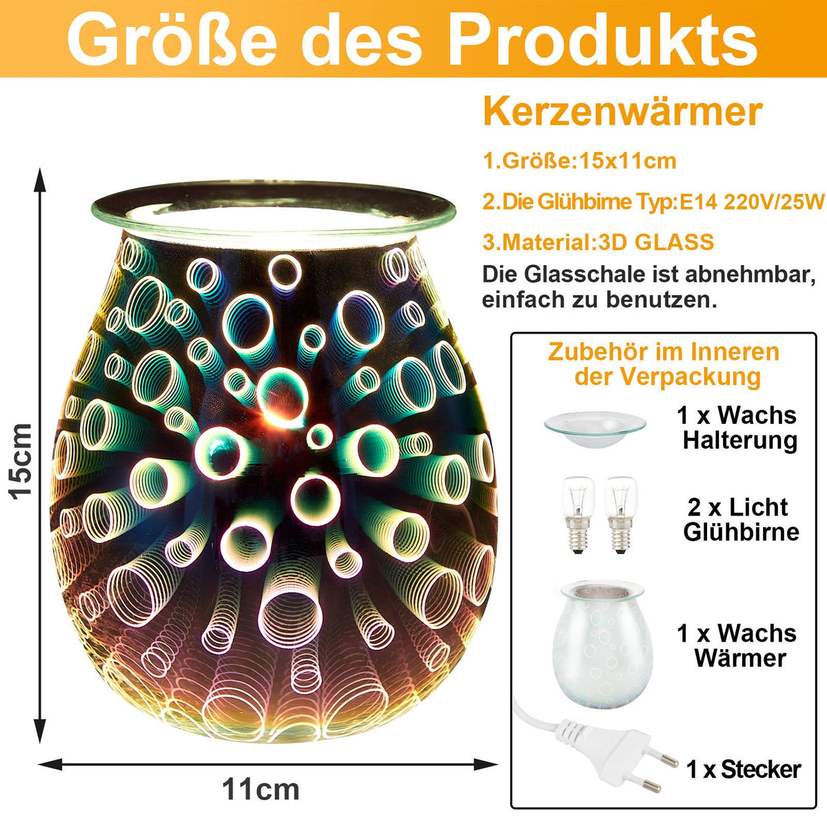 Electric Wax Melter Dimmable 3D Glass Circle Candle for Home Fragrance view 4