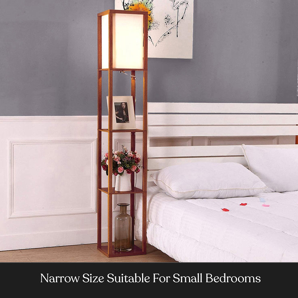 Modern LED Shelf Floor Lamp Walnut Brown Skinny End Table Nightstand view 4