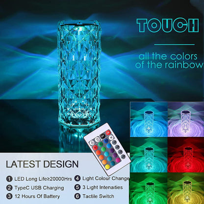 Crystal Table Lamp Rechargeable Night Light for Bedroom and Desk view 4