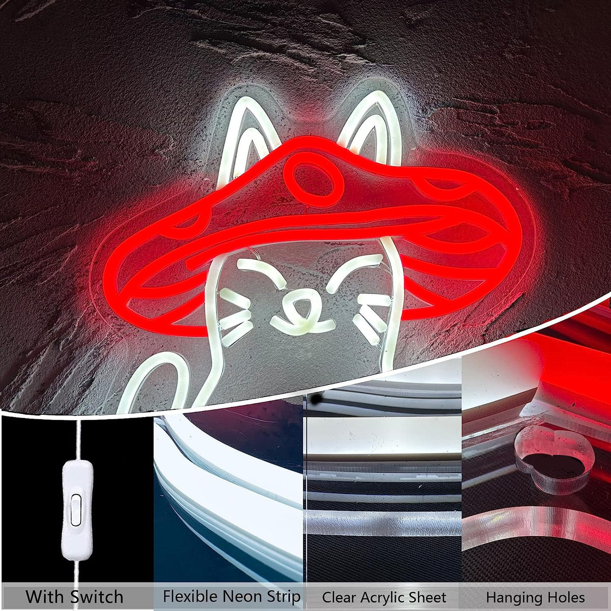 LED Neon Signs Mushroom Cats for Bedroom Kids Room and Wall Decor view 4