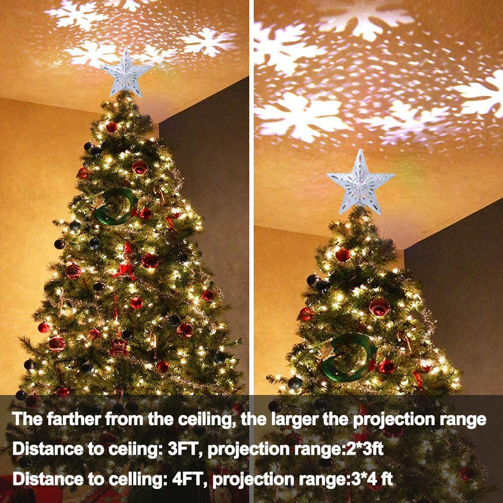 Christmas Tree Topper Star LED Rotating Snowflake Projector Decor view 15