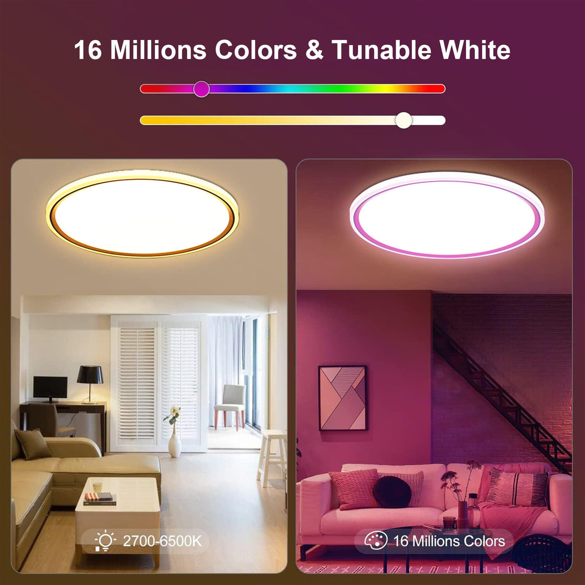 Flush Mount LED Ceiling Light Smart WiFi Bluetooth Remote Control view 4