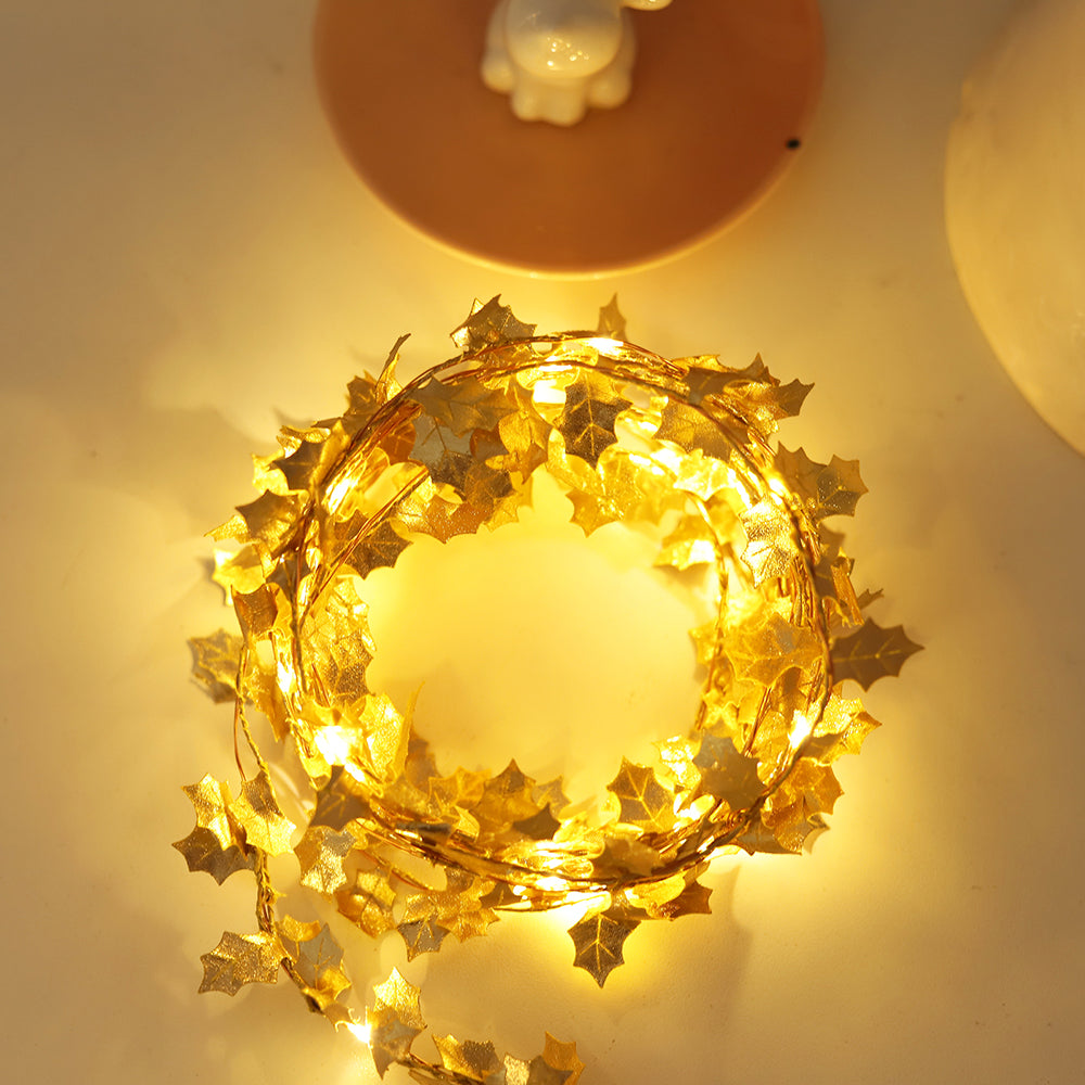 Gold Leaves String Lights 2M 6.5FT 20 LEDs for Bedroom and Party Decor view 4