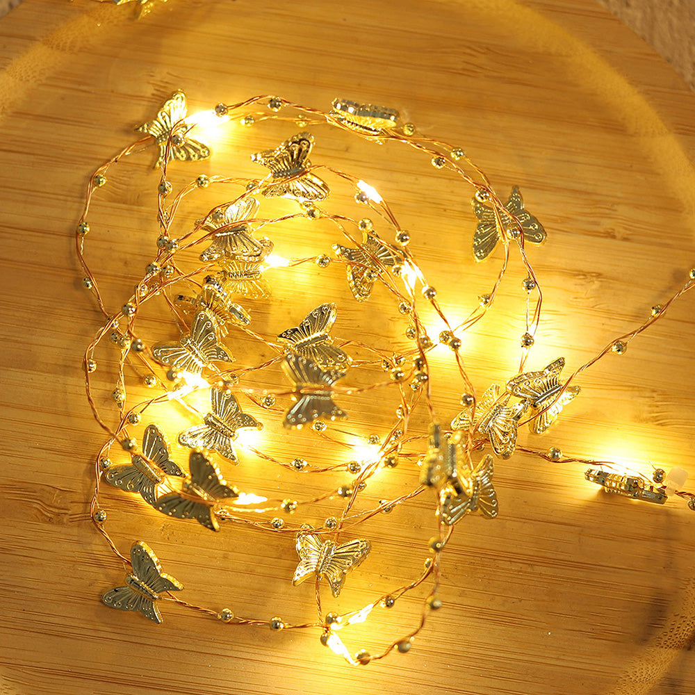 Golden Butterfly Golden Leaves Lights String 2M 6.5FT 20 LEDs view 6