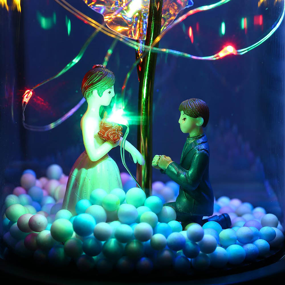 Romantic Rose in Glass Dome with LED Fairy String Lights for Bedroom view 4