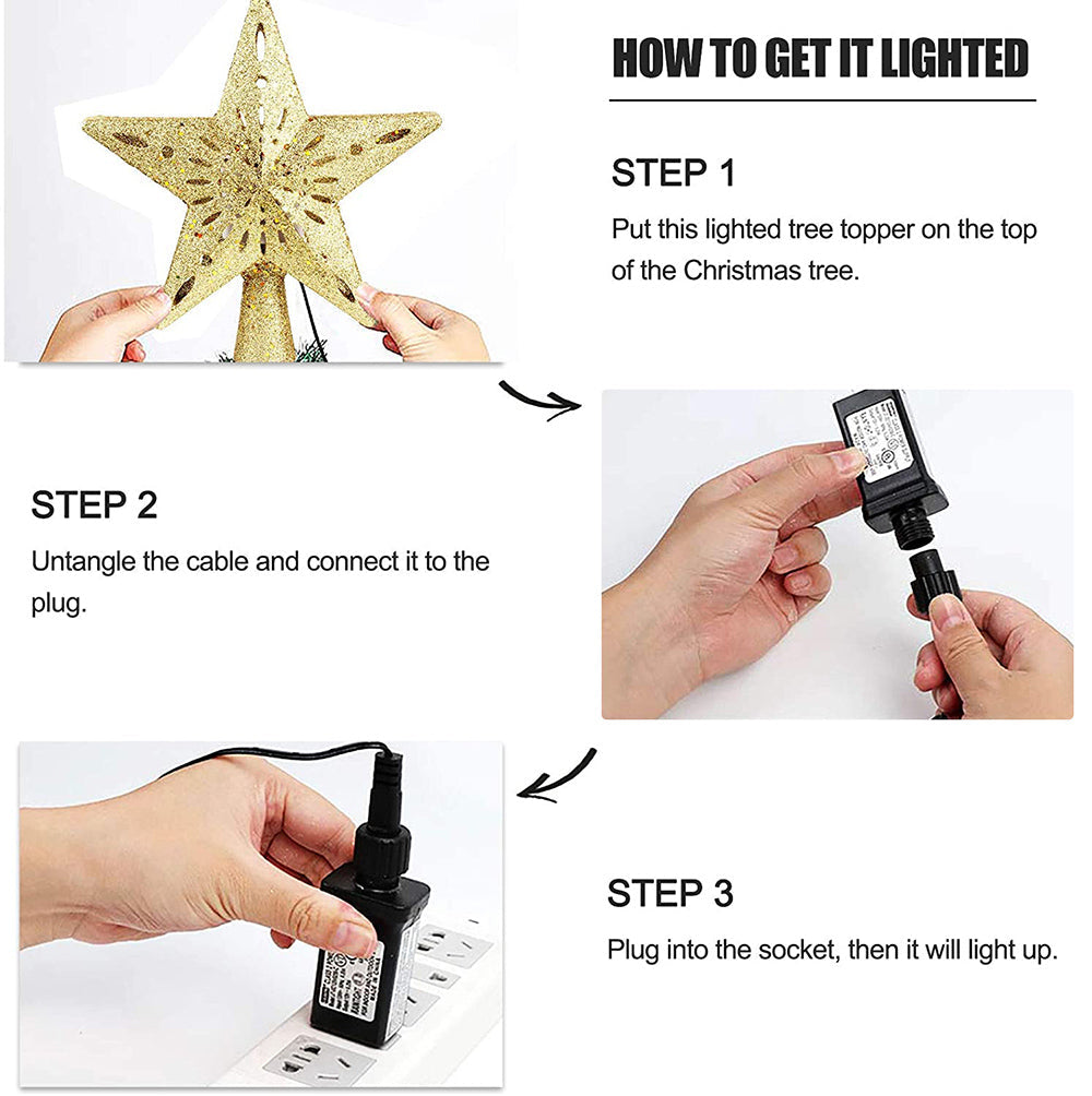 Christmas Tree Topper Star LED Rotating Snowflake Projector Decor view 4