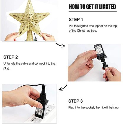 Christmas Tree Topper Star LED Rotating Snowflake Projector Decor view 4
