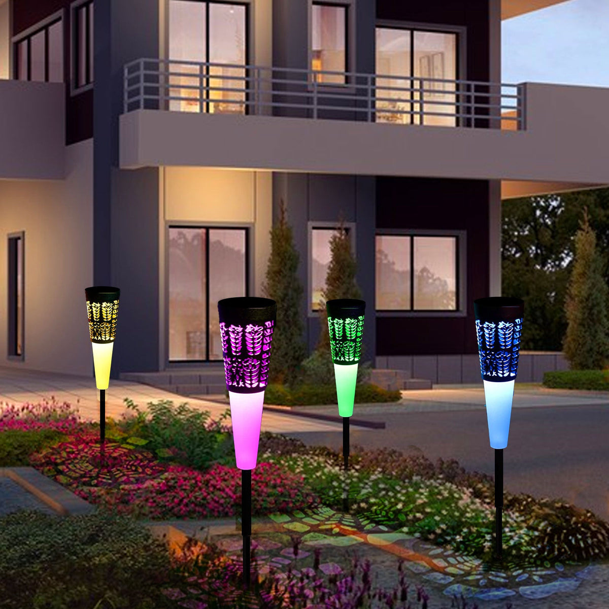 Waterproof LED Solar Pathway Lights RGB Warm White for Garden Yard view 5