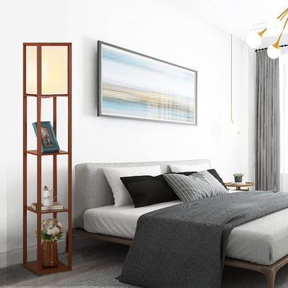 Modern LED Shelf Floor Lamp Walnut Brown Skinny End Table Nightstand view 5