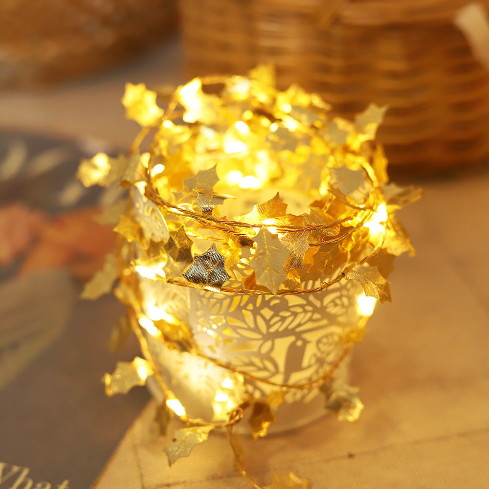 Gold Leaves String Lights 2M 6.5FT 20 LEDs for Bedroom and Party Decor view 5