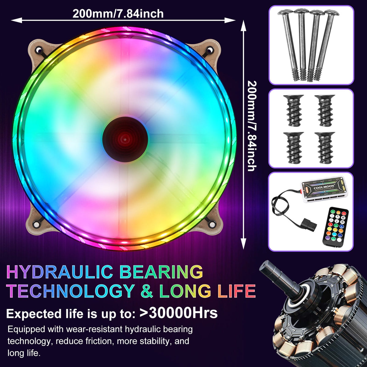 RGB Case Fans 200mm Ultra Quiet Chassis Cooling Fans for Gaming PC view 6