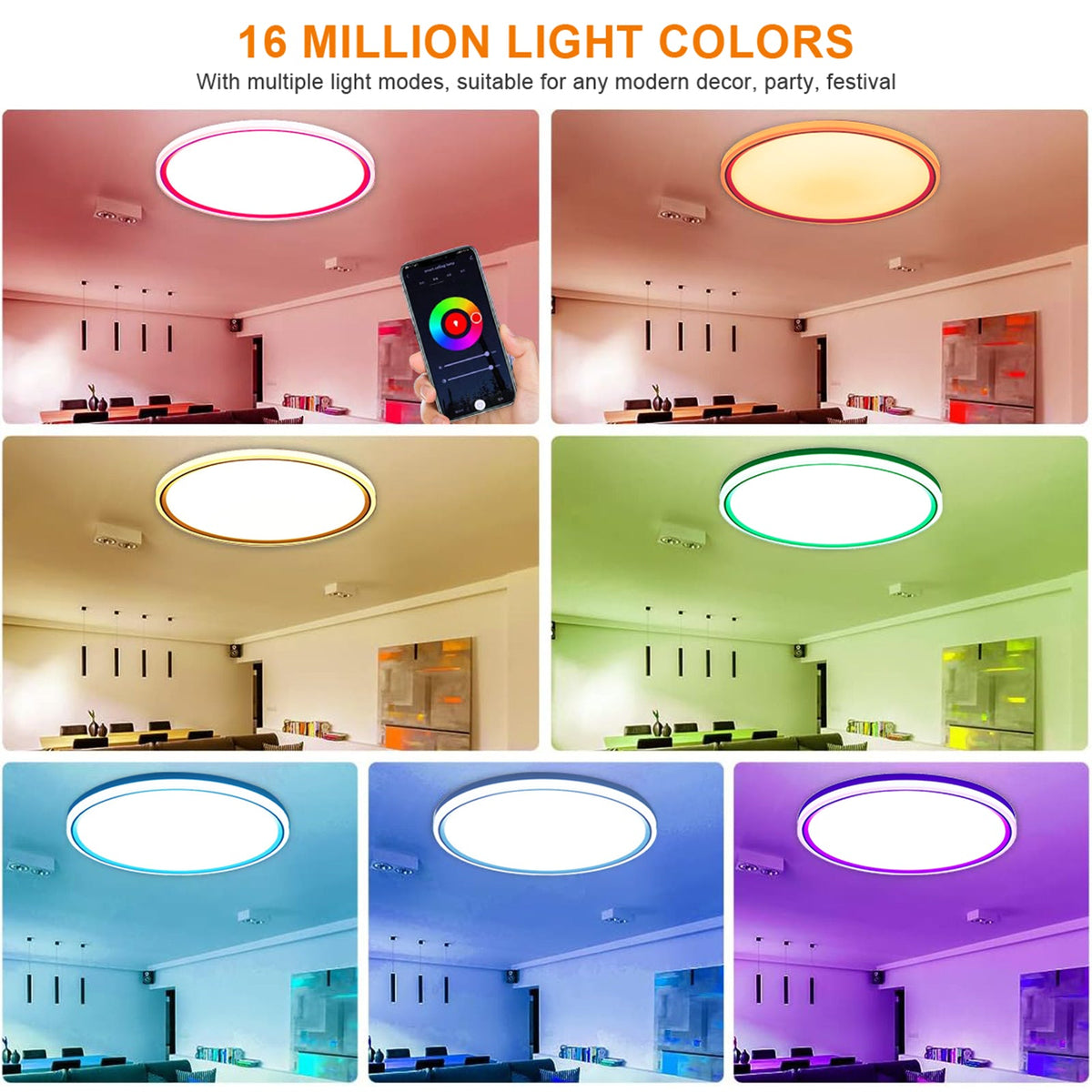 Flush Mount LED Ceiling Light Smart WiFi Bluetooth Remote Control view 5