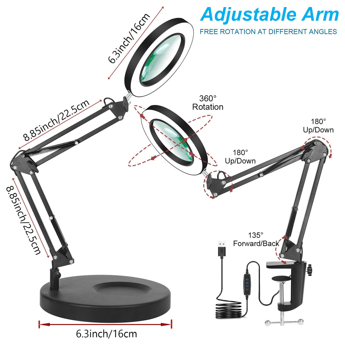 Magnifying Glass with Light and Stand 8 Diopter 2 in 1 Desk Lamp view 7