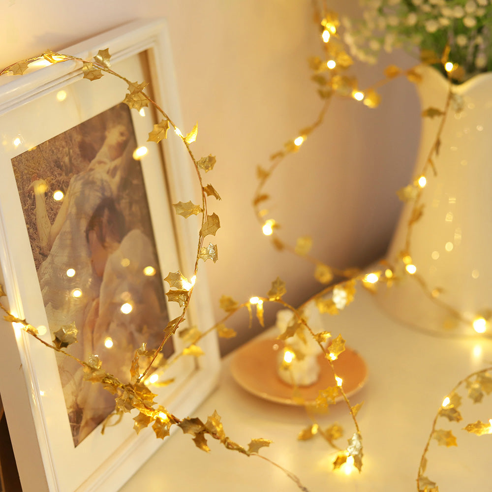 Golden Butterfly Golden Leaves Lights String 2M 6.5FT 20 LEDs view 8