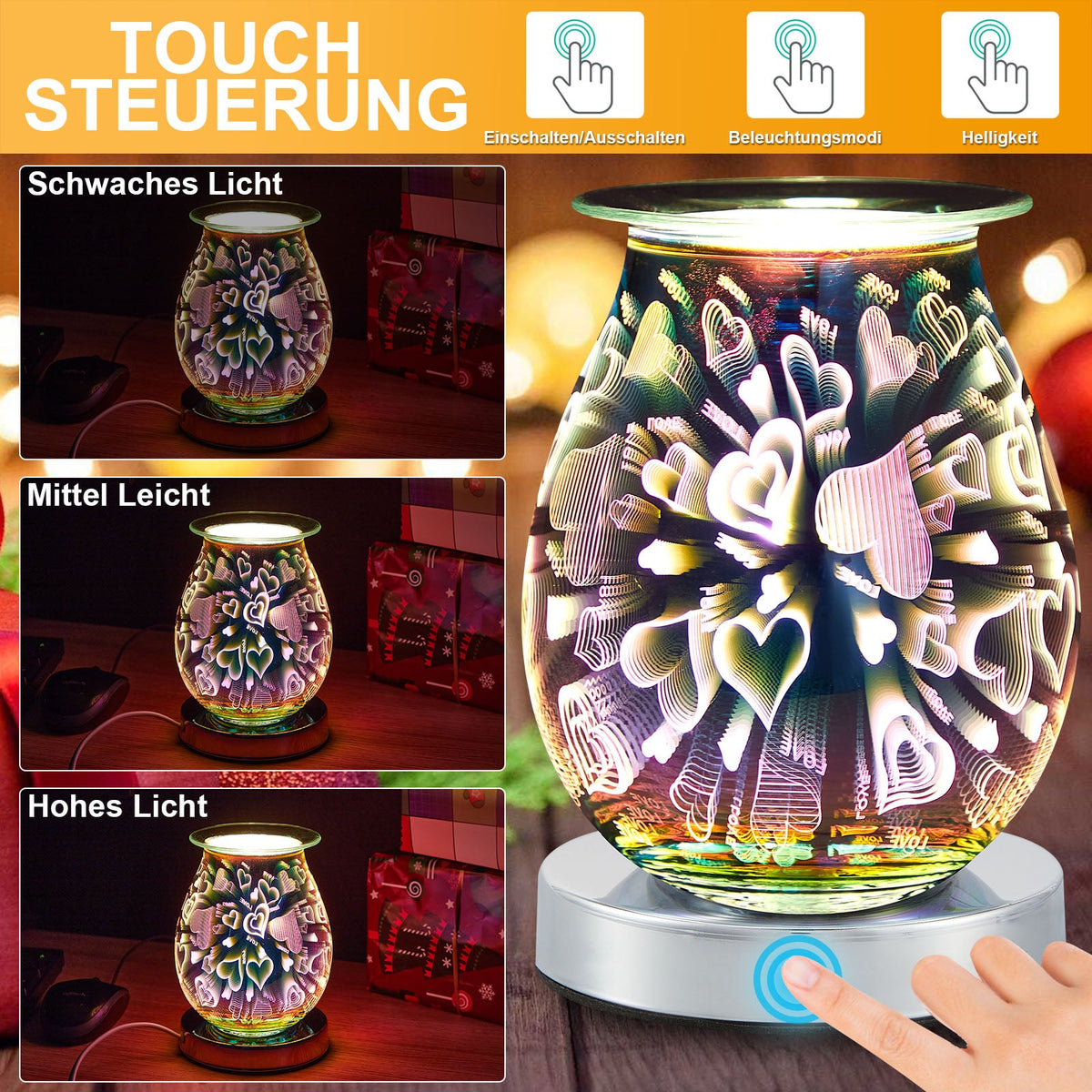 Electric Wax Melter Dimmable 3D Glass Heart Candle for Home Fragrance view 4