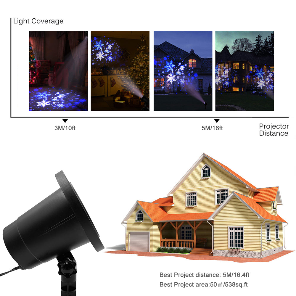Christmas Snowflake LED Projector Lights Rotating Snowfall Projection view 8