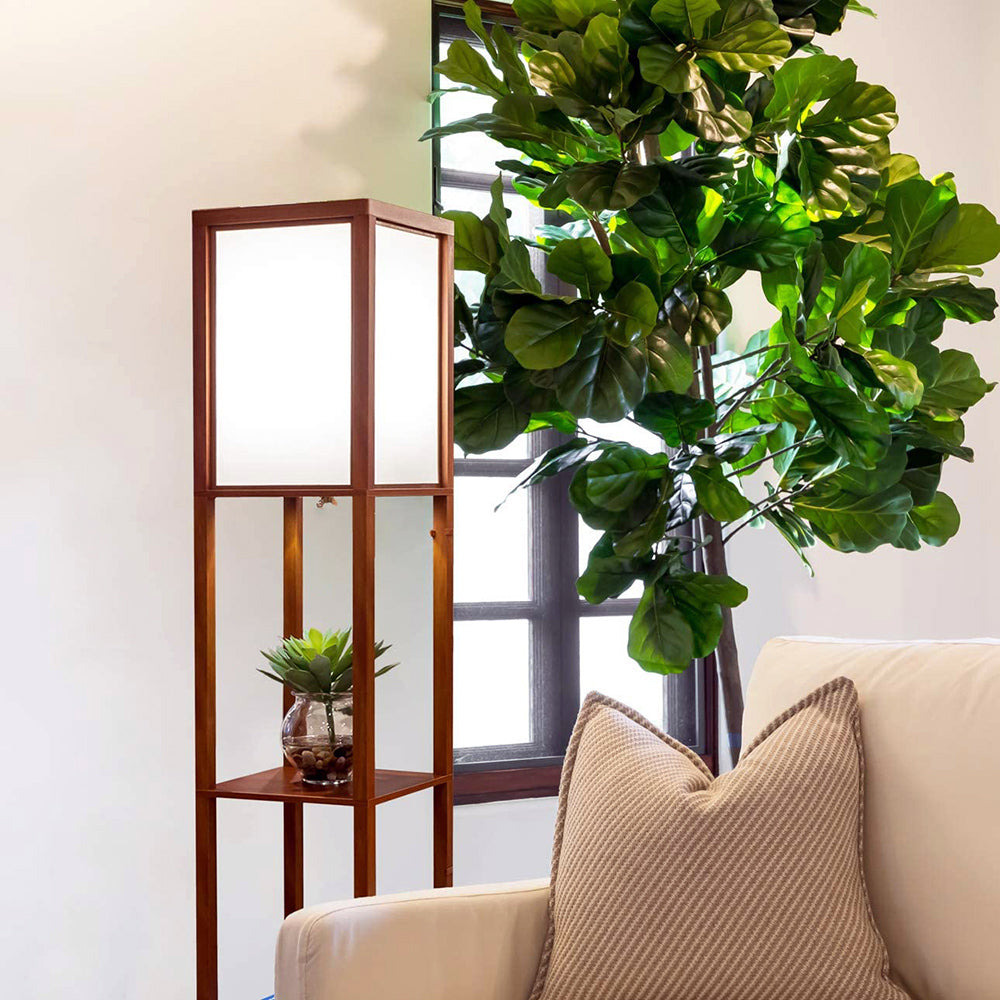Modern LED Shelf Floor Lamp Walnut Brown Skinny End Table Nightstand view 6