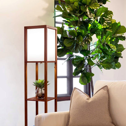 Modern LED Shelf Floor Lamp Walnut Brown Skinny End Table Nightstand view 6