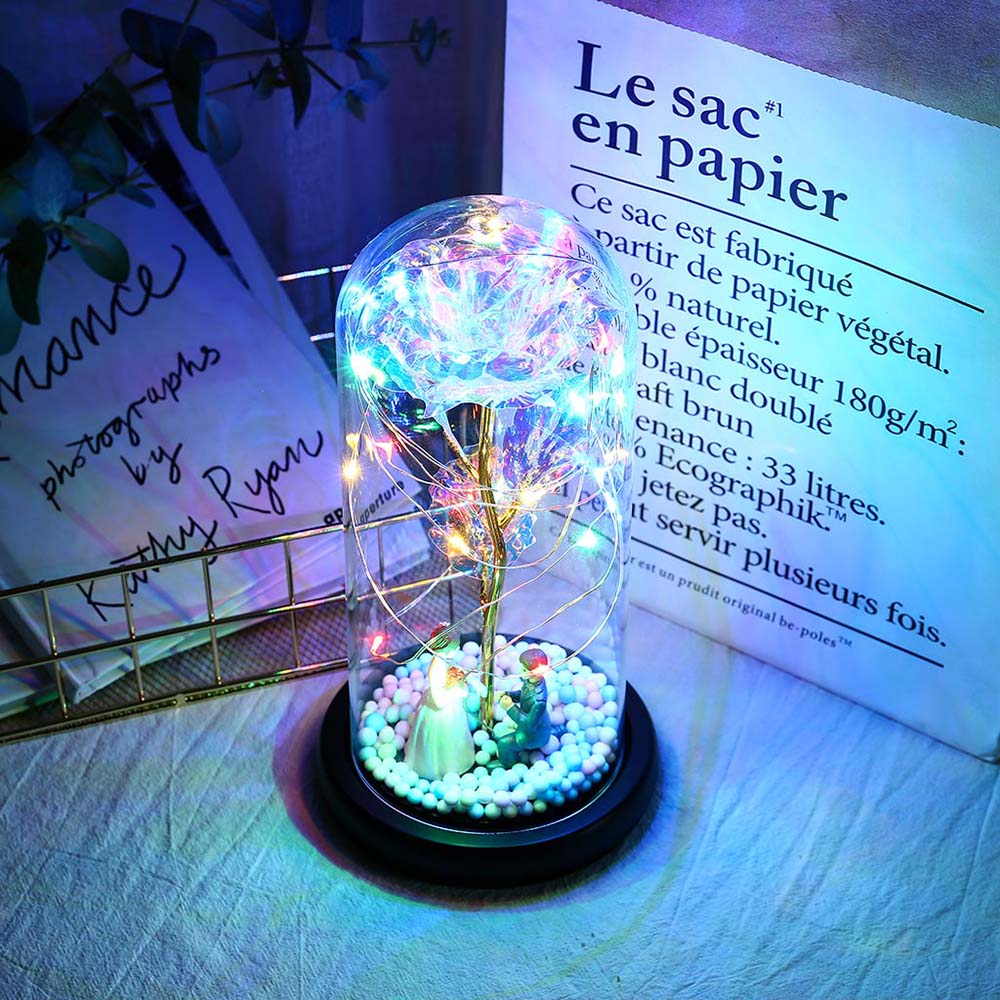 Romantic Rose in Glass Dome with LED Fairy String Lights for Bedroom view 5