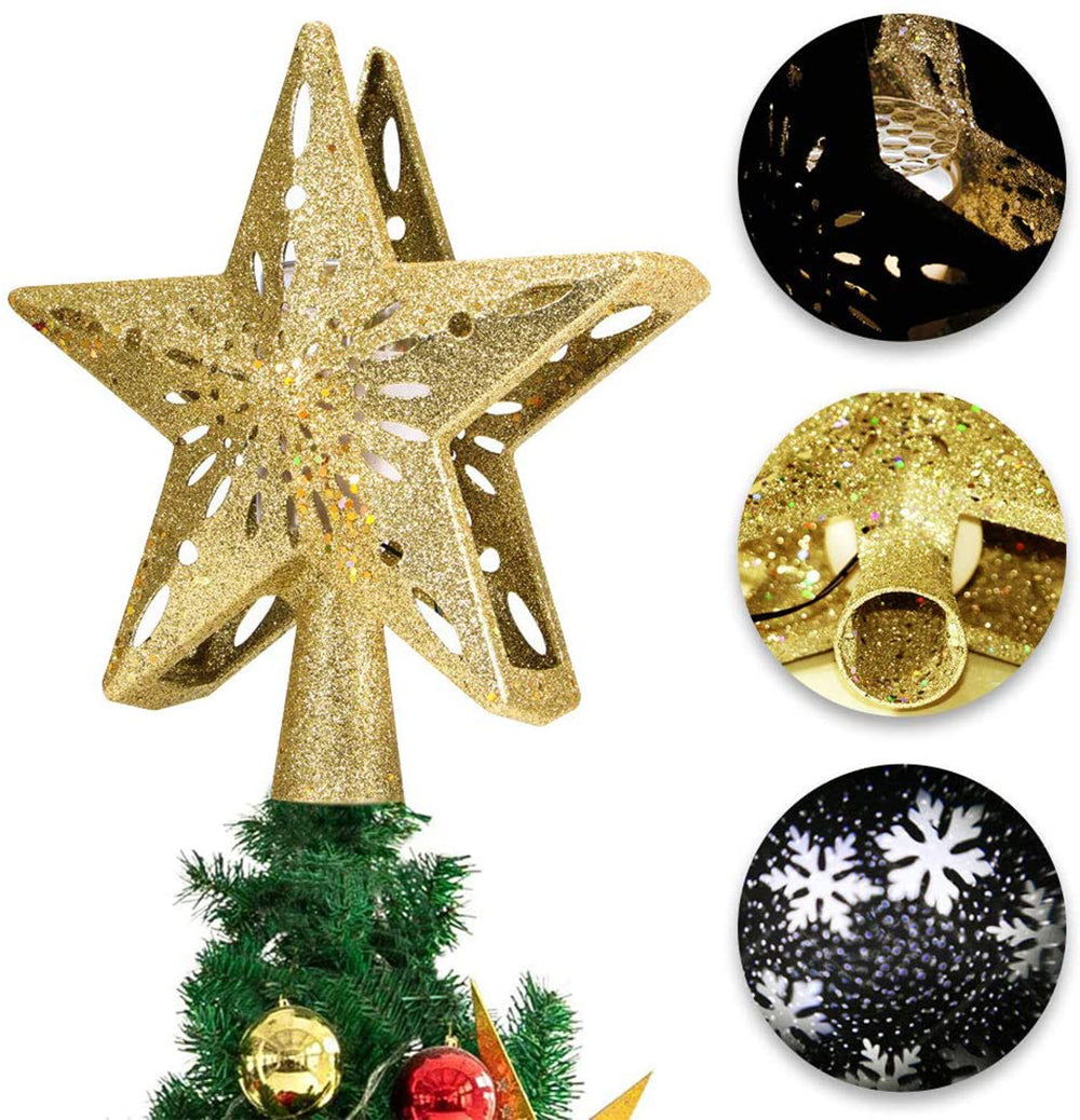Christmas Tree Topper Star LED Rotating Snowflake Projector Decor view 5