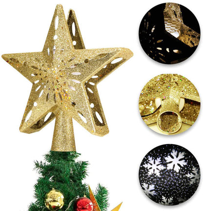 Christmas Tree Topper Star LED Rotating Snowflake Projector Decor view 5